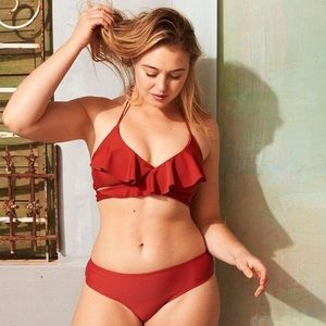 Aerie woman’s orange ruffle wrap bikini top